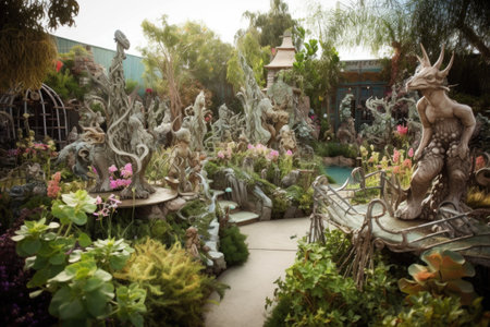 magical garden, filled with mythical creatures and plants from faraway lands, created with generative aiの素材