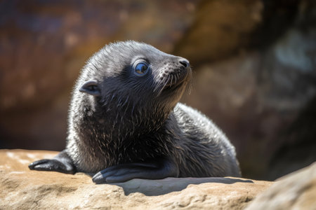 baby seal basking in the sun on a rock, created with generative aiの素材