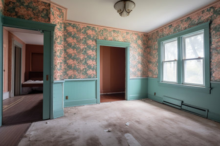 a room with freshly painted walls and new wallpaper, ready to be filled with furniture, created with generative aiの素材