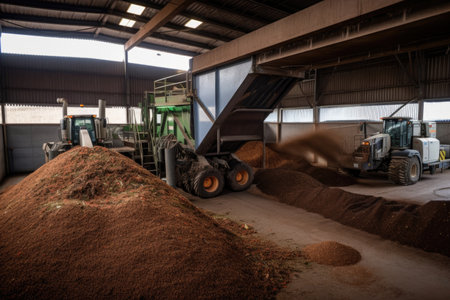 large-scale composting operation, with hundreds of tons of material being processed each week, created with generative aiの素材