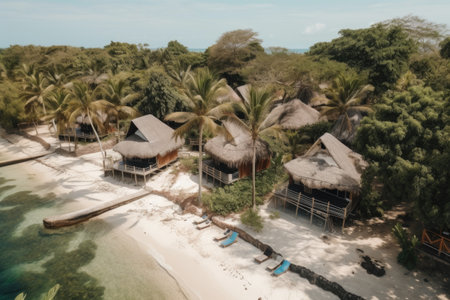 eco-friendly resort with private beach and outdoor activities, created with generative aiの素材