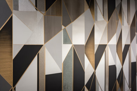 close-up of wallpaper pattern, with metallic accents and geometric shapes, created with generative aiの素材
