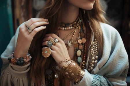 accessories and jewelry trends for the modern bohemian woman, created with generative aiの素材
