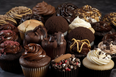 a variety of chocolaty cupcakes, in different shapes and sizes, created with generative aiの素材