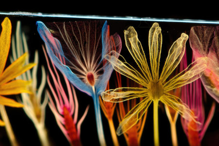 microscope slide with magnified view of flower petals and stamen, created with generative aiの素材