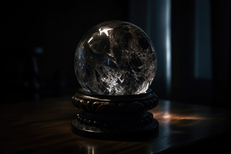 magic crystal ball in a dark room, with mysterious and otherworldly light shining through, created with generative aiの素材