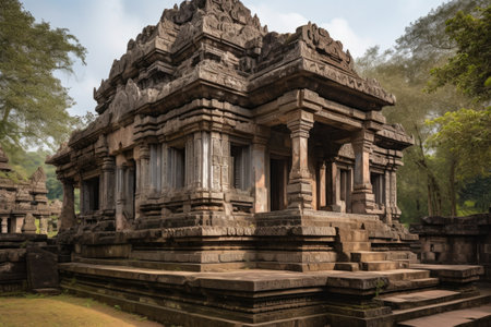 ancient temple, with intricate carvings and towering columns, that has stood the test of time, created with generative aiの素材
