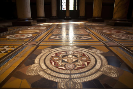 tiled floor with intricate mosaic in church or cathedral, created with generative aiの素材