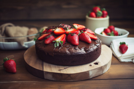 chcolate cake with strawberries, the perfect combination of sweet and tart, created with generative aiの素材