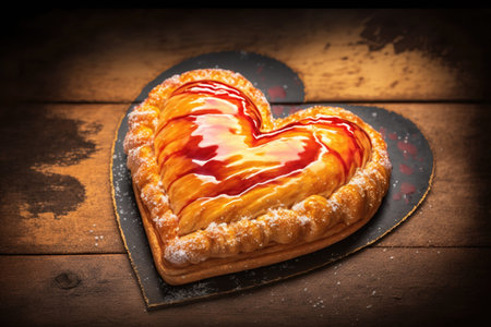heart-shaped danish pastry topped with orange glaze and filled with a combination of apricot and raspberry preserves, created with generative aiの素材