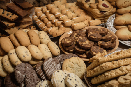variety of cookies and biscotti, each with their own unique flavor and texture, created with generative aiの素材