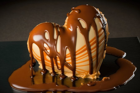 heart-shaped croissant with a drizzle of caramel or chocolate sauce, created with generative aiの素材