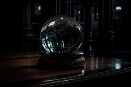 magic crystal ball in a dark room, with only mysterious reflections visible, created with generative aiの素材