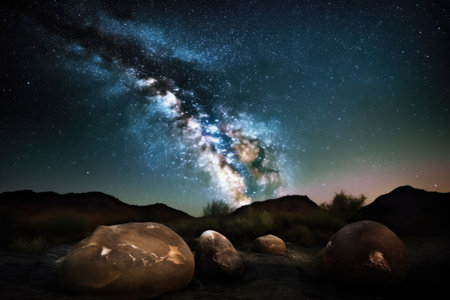 a starry night sky, with the milky way and planets visible, created with generative aiの素材