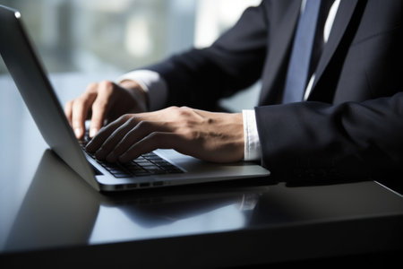 cropped shot of a businessman using his laptop, created with generative aiの素材