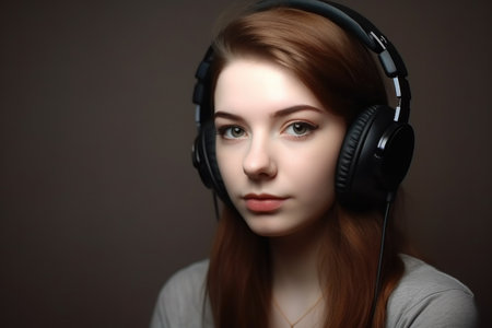 a pretty young woman listening to music, created with generative aiの素材