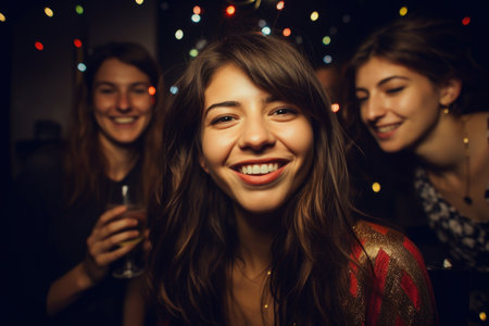 portrait of a beautiful young woman partying with her friends, created with generative aiの素材