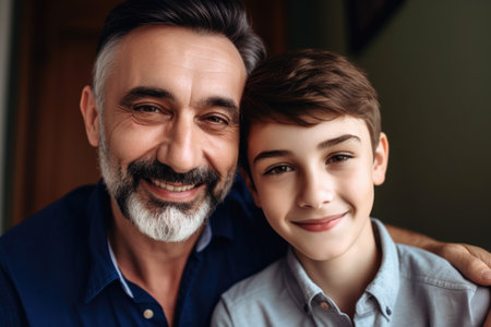 portrait of a father and son bonding together at home, created with generative aiの素材