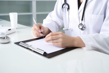 doctor, hands and tablet in clinic for appointment, or research, created with generative aiの素材