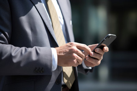 cropped shot of a businessman using his smartphone, created with generative aiの素材