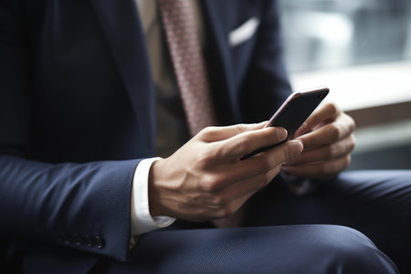 cropped shot of a businessman using his smartphone, created with generative aiの素材