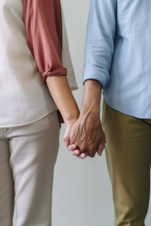 cropped shot of four unrecognizable people standing hand in hand, created with generative aiの素材