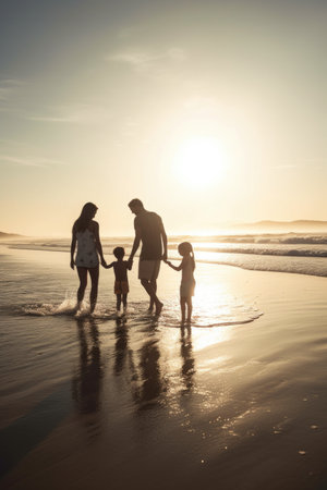 shot of a family enjoying the beach, created with generative aiの素材