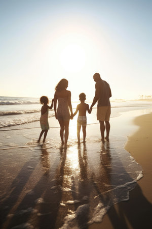 shot of a family enjoying the beach, created with generative aiの素材