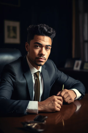 cropped portrait of a young businessman working in his office, created with generative aiの素材