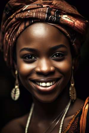 closeup of a young african woman smiling, created with generative aiの素材