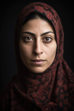 a muslim woman staring into camera, created with generative aiの素材