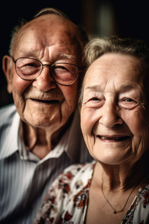 happy senior couple, love and smile in retirement home living room together you feel relaxed, created with generative aiの素材