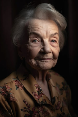 cropped portrait of a senior woman at home, created with generative aiの素材