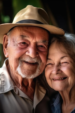 senior couple, portrait and smile for love and care affectionate in retirement with happiness, created with generative aiの素材