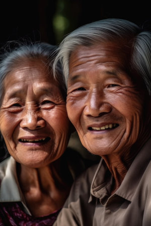 senior couple, portrait and smile for love and care affectionate in retirement with happiness, created with generative aiの素材