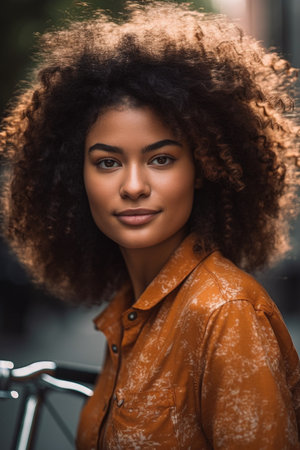 cropped shot of an attractive young woman on her bicycle, created with generative aiの素材