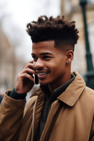 cropped shot of a handsome young man talking on his cellphone, created with generative aiの素材