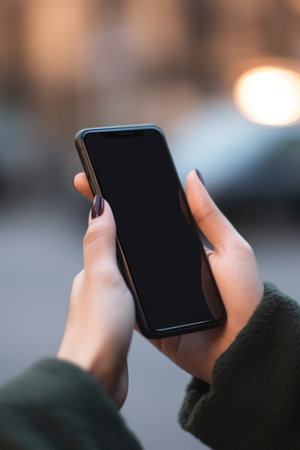 cropped closeup shot of a hand holding a phone, created with generative aiの素材