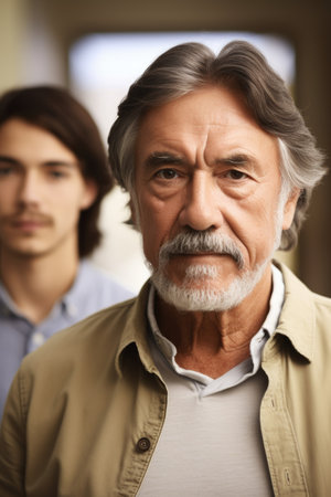 portrait of a mature man with a student standing in the background, created with generative aiの素材