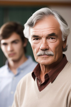portrait of a mature man with a student standing in the background, created with generative aiの素材