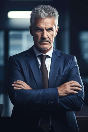 shot of a mature businessman in his office with his arms folded, created with generative aiの素材