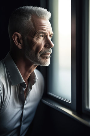 shot of a mature man looking out of his window in his university office, created with generative aiの素材