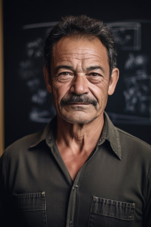 portrait of a mature man standing in front of chalkboard, created with generative aiの素材