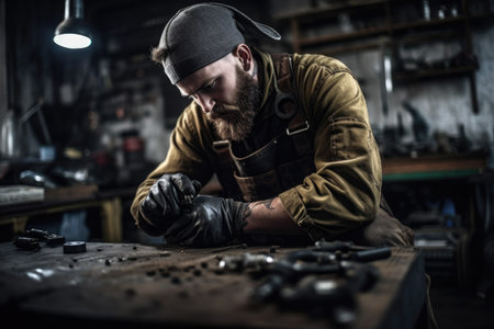 shot of a mechanic in a workshop, created with generative aiの素材