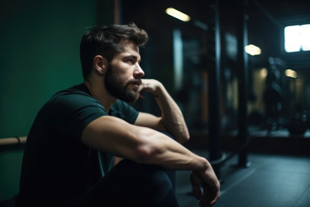 man in exercise thinking about warm up workout, training or planning, created with generative aiの素材