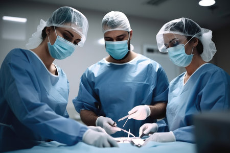 cropped shot of a team of doctors and nurses working together in the hospital, created with generative aiの素材