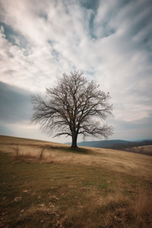 a photo of a tree standing alone in the wild, created with generative aiの素材