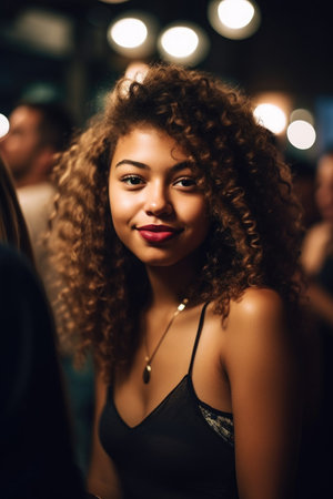 shot of an attractive young woman at a party, created with generative aiの素材