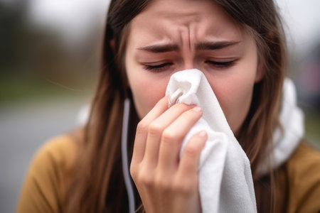 closeup shot of an unrecognizable woman wiping her face while cycling outdoors, created with generative aiの素材