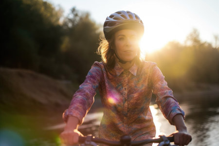 cropped shot of a woman cycling outdoors, created with generative aiの素材